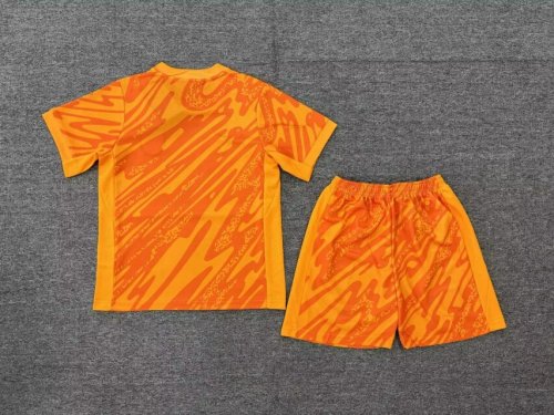 Youth Uniform Kids Kit England 2024 Orange Goalkeeper Soccer Jersey Shorts Child Football Set