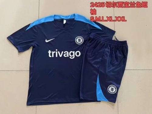 Adult Uniform 2024 Chelsea Dark Blue Soccer Training Jersey and Shorts Football Kits