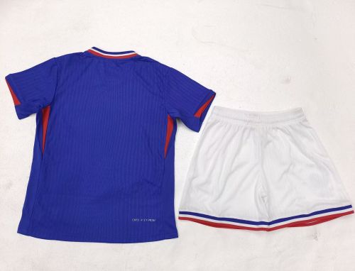 Player Version Youth Uniform Kids Kit France 2024 Home Soccer Jersey Shorts Child Football Set