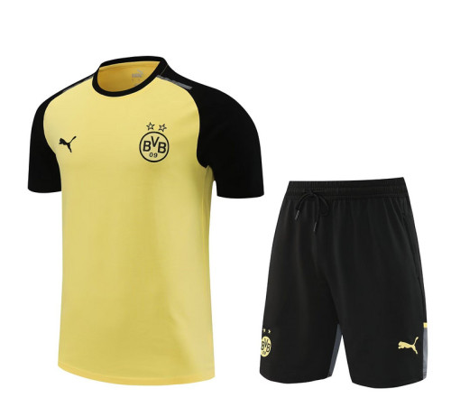 Adult Uniform 2024 Dortmund Yellow/White Soccer Training Jersey and Shorts Cotton Football Kits