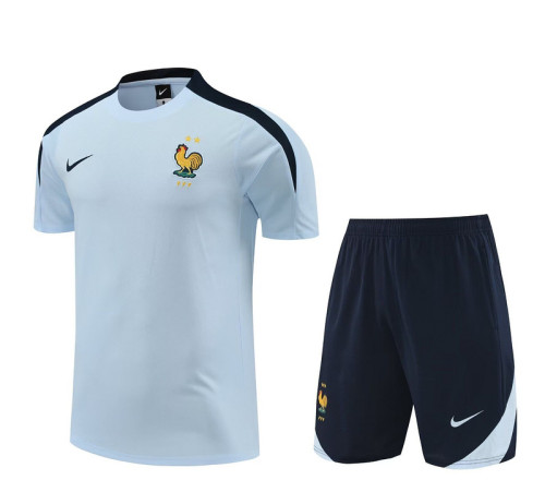 Adult Uniform 2024 France Light Blue Soccer Training Jersey and Shorts Football Kits