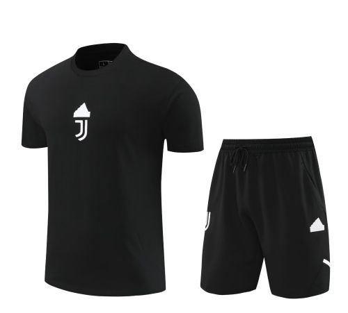 Adult Uniform 2024 Juventus Black Soccer Training Jersey and Shorts Cotton Football Kits