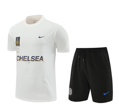 Adult Uniform 2024 Chelsea White Soccer Training Jersey and Shorts Cotton Football Kits