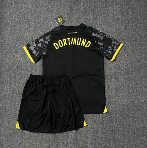 Adult Uniform BVB Football Shirt Fans Version 2023-2024 Borussia Dortmund Away Black Soccer Jersey Shorts