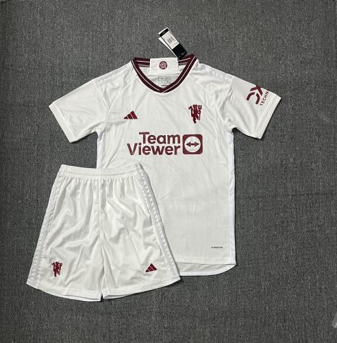 Adult Uniform 2024-2025 Manchester United Third Away White Soccer Jersey Shorts Man U Football Kit