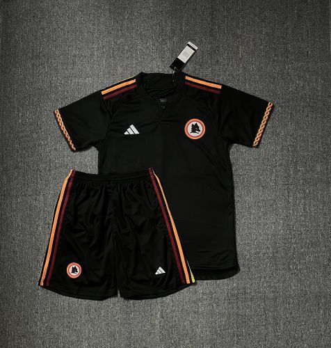 without Sponor Logo Adult Uniform 2023-2024 As Roma Third Away Black Soccer Jersey Shorts Football Kit