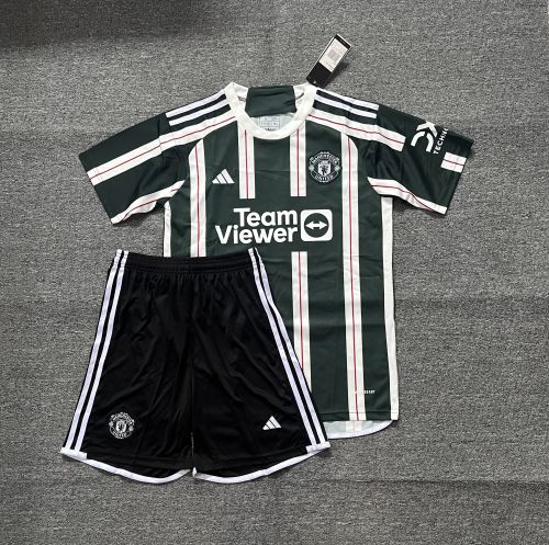 Adult Uniform 2023-2024 Manchester United Away Green Soccer Jersey Shorts Man U Football Kit