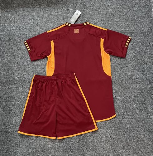 without Sponor Logo Adult Uniform 2023-2024 As Roma Home Soccer Jersey Shorts Football Kit