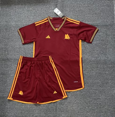 without Sponor Logo Adult Uniform 2023-2024 As Roma Home Soccer Jersey Shorts Football Kit