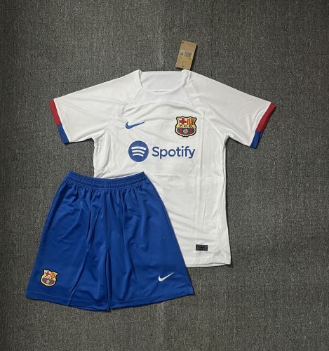 Adult Uniform 2023-2024 Barcelona Away White Soccer Jersey Shorts Barca Futbol Kit