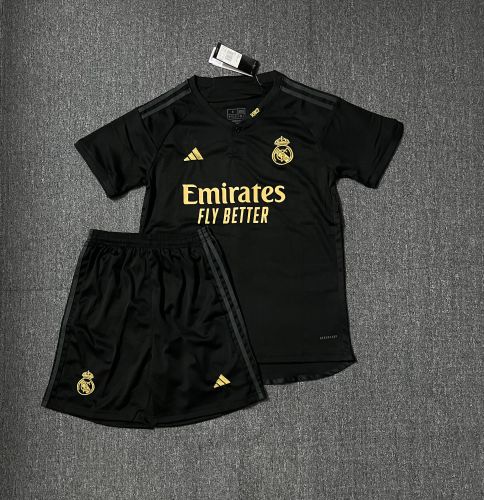 Adult Uniform Real Camisetas de Futbol 2023-2024 Real Madrid Third Away Black Soccer Jersey Shorts