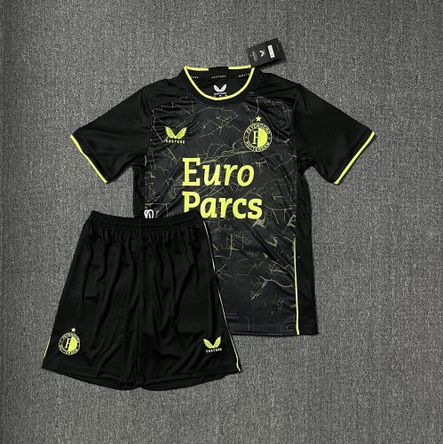 Adult Uniform 2023-2024 Feyenoord Rotterdam Fourth Away Black Soccer Jersey Shorts Football Kit