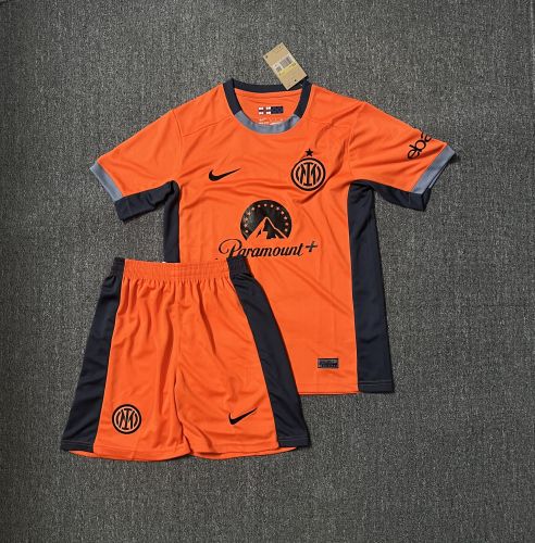 Adult Uniform 2023-2024 Inter Milan Third Away Orange Soccer Jersey Shorts Inter Footall Kit