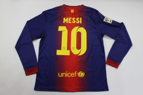 with Golden FIFA+LFP Patch Retro Shirt Long Sleeve 2012-2013 Barcelona MESSI 10 Home Soccer Jersey