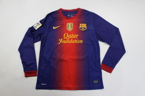 with Golden FIFA+LFP Patch Retro Shirt Long Sleeve 2012-2013 Barcelona Home Soccer Jersey