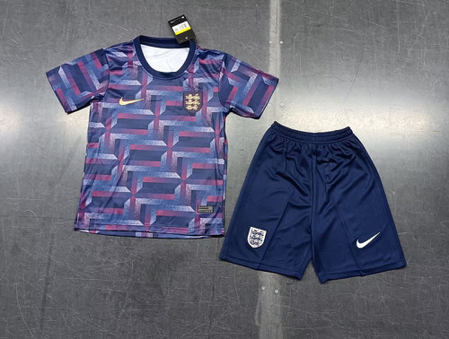 Youth Uniform Kids Kit England 2024 Pre-match Soccer Jersey Shorts Child Football Set