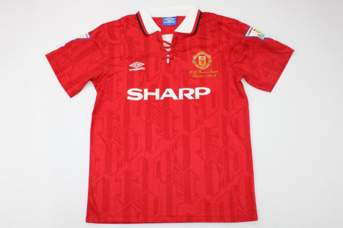 with Front Champions Lettering+EPL Patch Retro Jersey 1993-1994 Manchester United Home Soccer Jersey