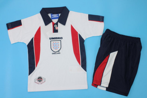 Retro Youth Uniform Kids Kit 1998 England Home Soccer Jersey Shorts Vintage Child Football Set