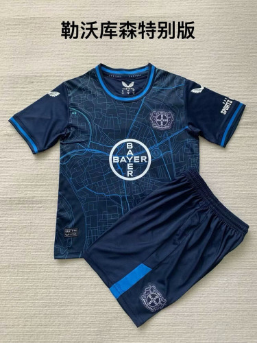 Youth Uniform Kids Kit 2024-2025 Leverkusen Dark Blue Special Edition Soccer Jersey Shorts Child Football Set