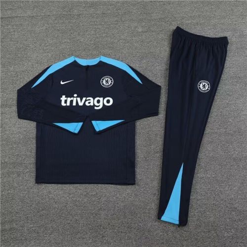 2024 Chelsea Dark Blue Soccer Training Sweater and Pants Football Kit