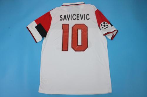 with UCL Patch Retro Jersey 1994-1995 AC Milan SAVICEVIC 10 Away White Soccer Jersey Vintage Football Shirt