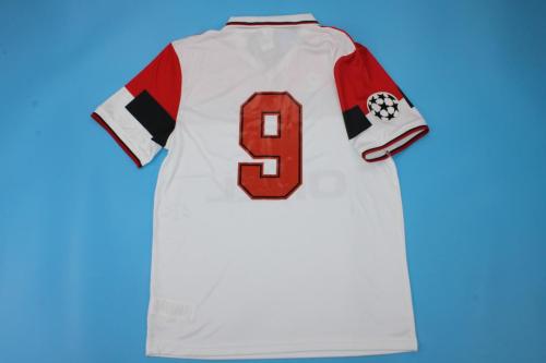 with UCL Patch Retro Jersey 1994-1995 AC Milan 9 Away White Soccer Jersey Vintage Football Shirt