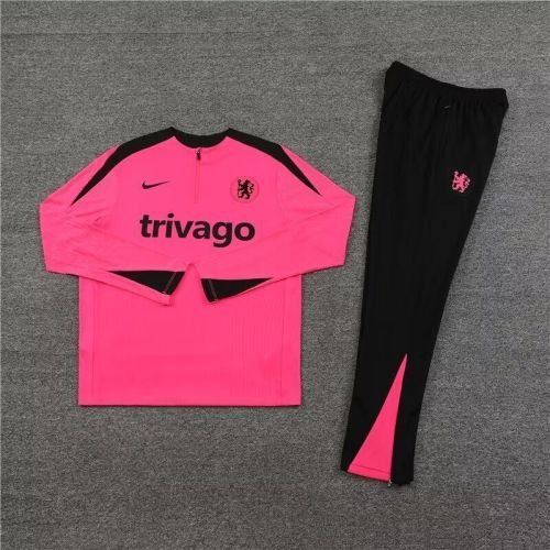 2024 Chelsea Pink/Black Soccer Training Sweater and Pants Football Kit