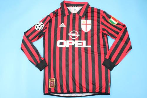 with UCL+Scudetto Patch Retro Jersey Long Sleeve 1999-2000 Ac Milan Home Soccer Jersey Vintage Football Shirt
