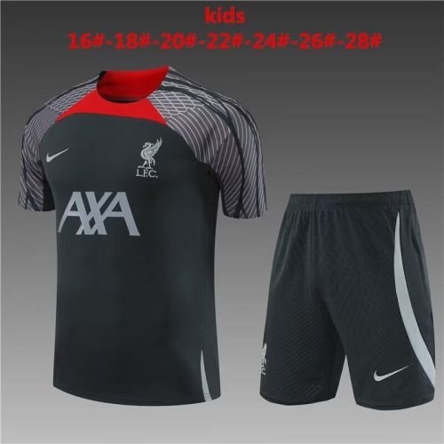 Youth Uniform Kids Kit 2024 Liverpool Grey Soccer Training Jersey Shorts Child Football Set