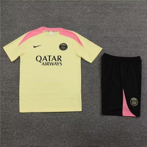 Adult Uniform 2024 PSG Yellow/Pink Soccer Training Jersey and Shorts Paris Football Kits