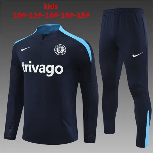 Youth 2024 Chelsea Dark Blue Soccer Training Sweater and Pants