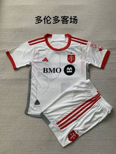 Youth Uniform Kids Kit 2024-2025 Toronto FC Away White Soccer Jersey Shorts Child Football Set