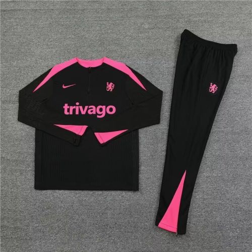 2024 Chelsea Black/Pink Soccer Training Sweater and Pants Football Kit