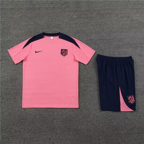 Adult Uniform 2024 Atletico Madrid Pink/Dark Blue Soccer Training Jersey and Shorts Football Kits