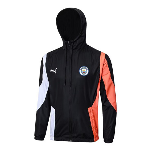 2024 Manchester City Black/White/Orange Soccer Windbreaker Jacket Football Jacket