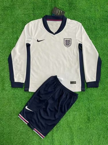 Long Sleeve Youth Uniform Kids Kit 2024 England Home SoccerJersey Shorts Child Football Set