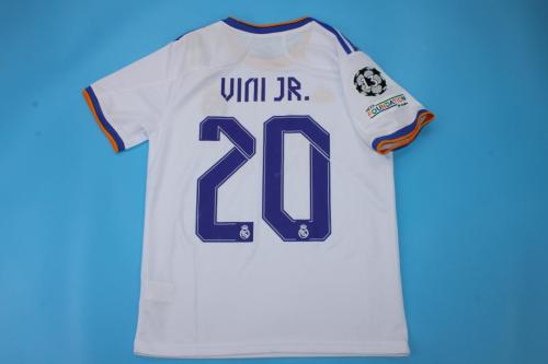 with Front Lettering+UCL Patch Fans Version 2021-2022 Real Madrid VINI JR. 20 Final Home Soccer Jersey