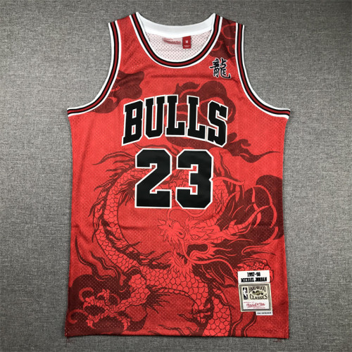 Mitchell&ness 1997-98 Chicago Bulls 23 JORDAN Basketball Shirt Red Dragon NBA Jersey