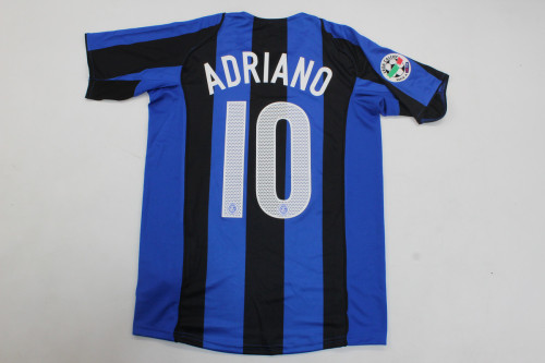 with Serie A+Coppa Italia Patch Retro Jersey 2004-2005 Inter Milan ADRIANO 10 Home Soccer Jersey Inter Vintage Football Shirt