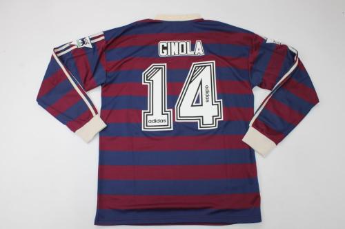 Long Sleeve Retro Jersey 1995-1996 Newcastle United GINOLA 14 Away Soccer Jersey Vintage Football Shirt