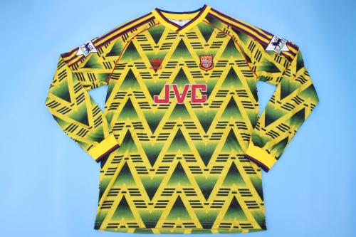 with EPL Patch Long Sleeve Retro Jersey 1991-1993 Arsenal Away Yellow Vintage Soccer Jersey