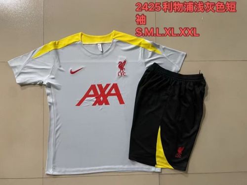 Adult Uniform 2024 Liverpool Grey/Yellow Soccer Training Jersey and Shorts Football Kits