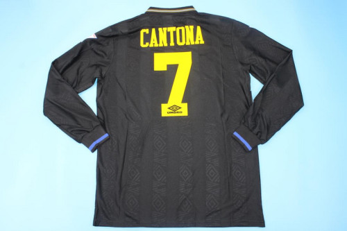 with EPL Patch Long Sleeve Retro Jersey 1993-1995 Manchester United CANTONA 7 Away Black Soccer Jersey Vintage Football Shirt