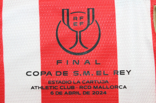with Front Lettering+Patch 2023-2024 Fan Version Athletic Bilbao Copa De Rey Final Home Soccer Jersey