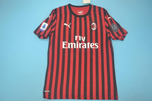 with Serie A+Trophy 7 Patch Retro Jersey 2019-2020 AC Milan Home Soccer Jersey Vintage Football Shirt