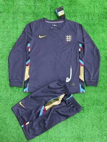 Long Sleeve Youth Uniform Kids Kit 2024 England Away SoccerJersey Shorts Child Football Set