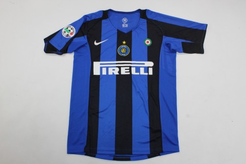 with Serie A+Coppa Italia Patch Retro Jersey 2004-2005 Inter Milan Home Soccer Jersey Inter Vintage Football Shirt