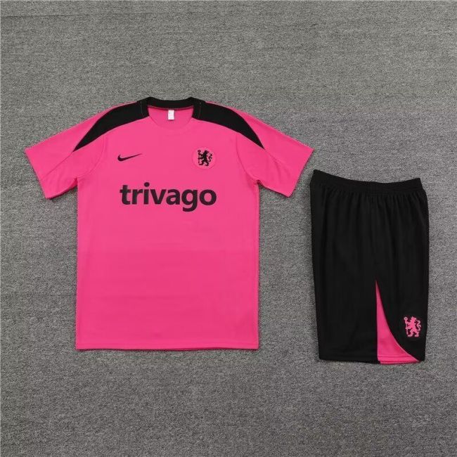 Adult Uniform 2024-2025 Chelsea Pink/Black Soccer Training Jersey and Shorts Football Kits