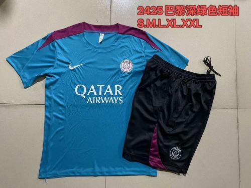 Adult Uniform 2024 PSG Blue Soccer Training Jersey and Shorts Paris Football Kits