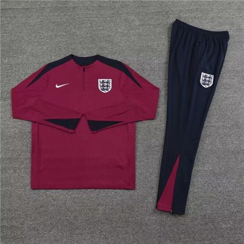 2024-2025 England Dark Red Soccer Training Sweater and Pants Football Kit